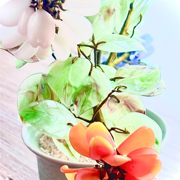 Vintage Jade Gemstone Bonsai Tree Rose Quartz Agate Carnelian Hand-carved Floral - Picture 10 of 15